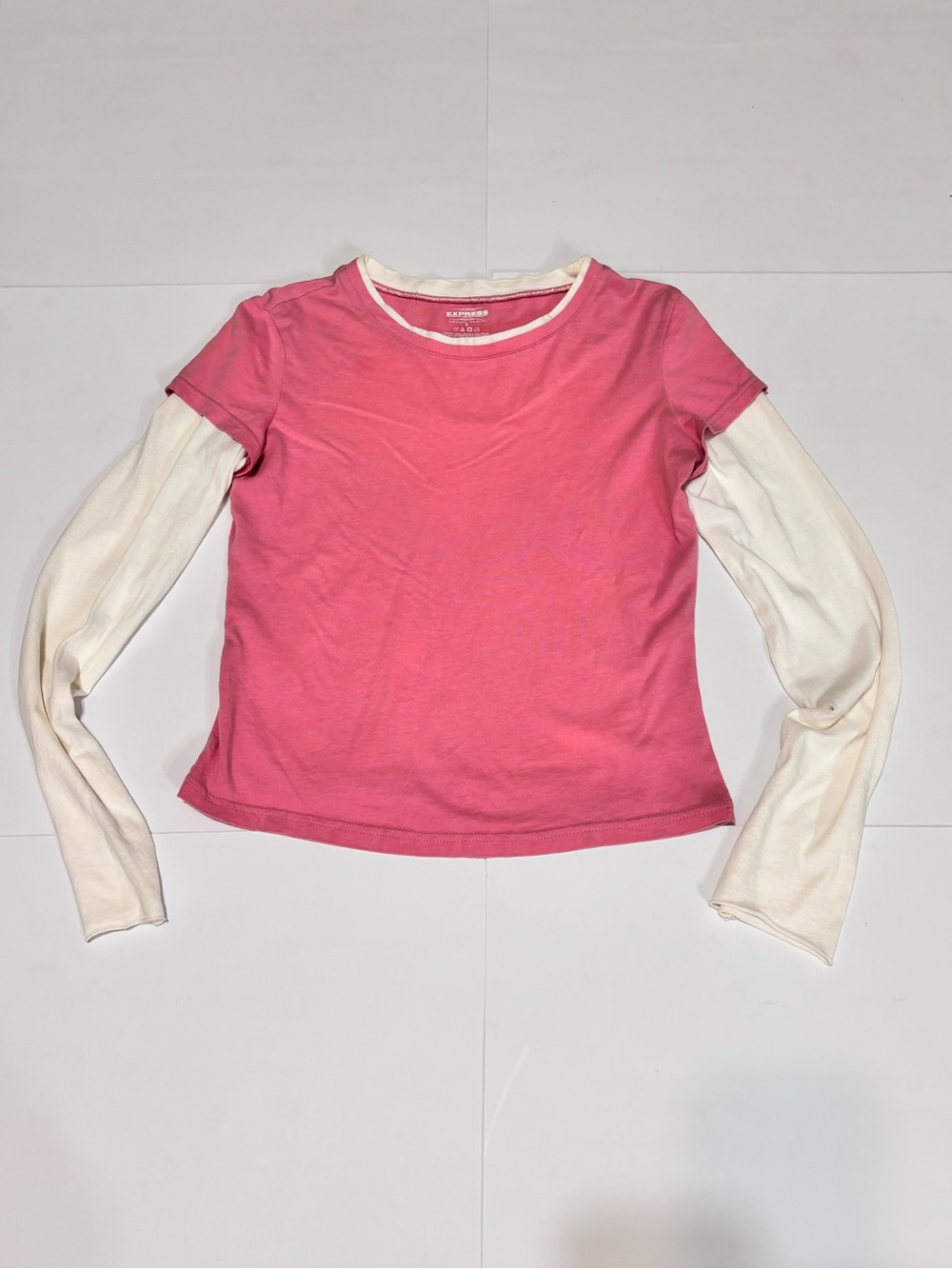 Express Pink Short-Sleeve Overlay with Cream Long Sleeves